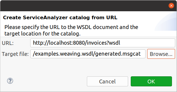 Screenshot of creating .msgcat from URL to WSDL